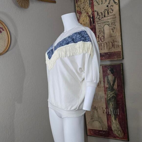 Vintage Western Style Lace and Fringe Batwing Sweater by Weathered Blues - Picture 4 of 6